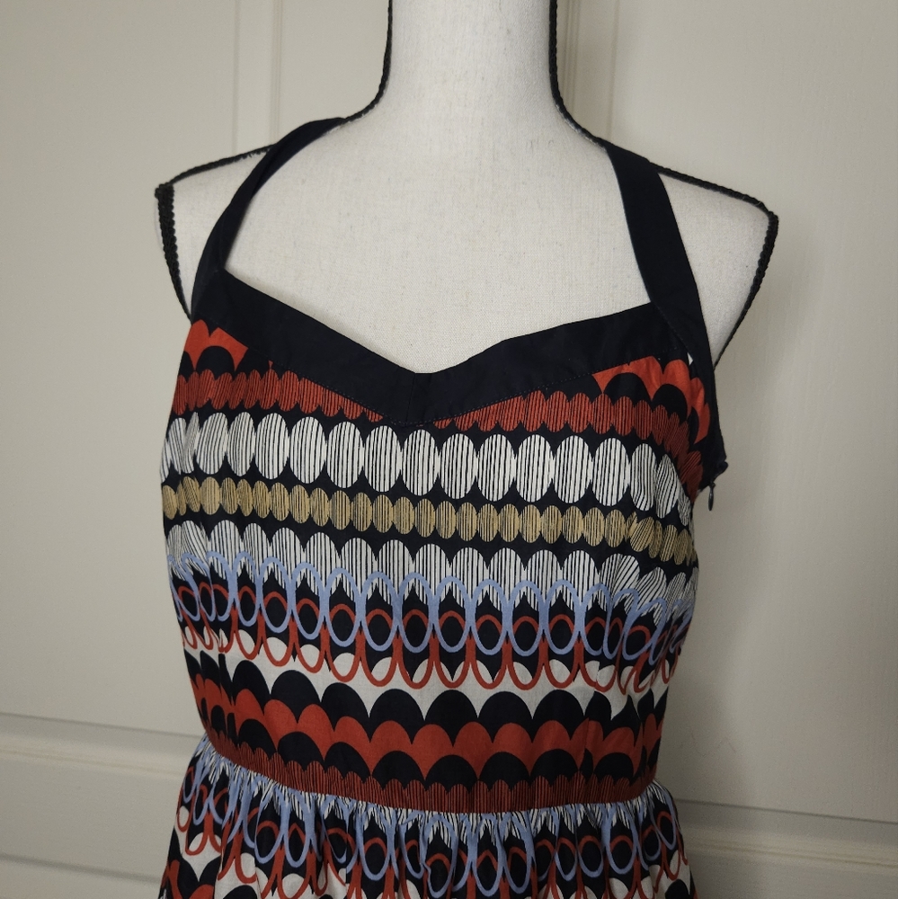 HP! ANN TAYLOR LOFT Womens Black, Red, White, Blue Geometric Print Dress - Picture 2 of 6